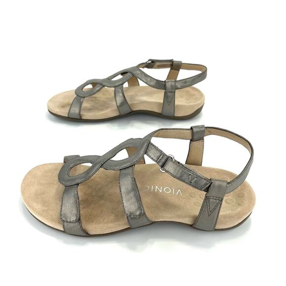 Vionic Jodie Orthotic Flat Sandal Size 10 Silver Adjustable Straps Arch Support - Picture 16 of 16